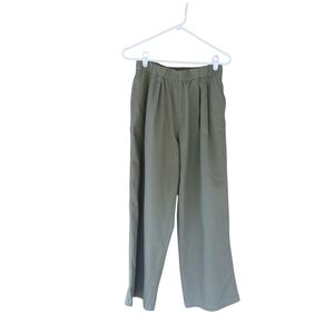 Easel Olive Pleat Front Wide Leg Linen Blend Pants Small